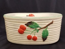Maruhon Ware "K" Covered Cherry Ceramic Hand Painted Box with Lid 1920's Japan 