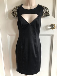 black satin cut out dress