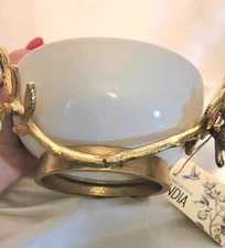 Stunning Handmade Vine Floral And Sprig Serving Bowl White And Gold NWT Made In
