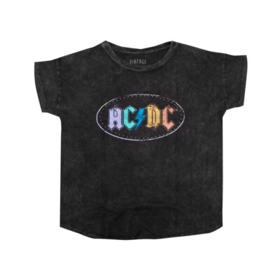 AC-DC Oval Logo Black T-Shirt Ladies Large Vintage Canvas NEW