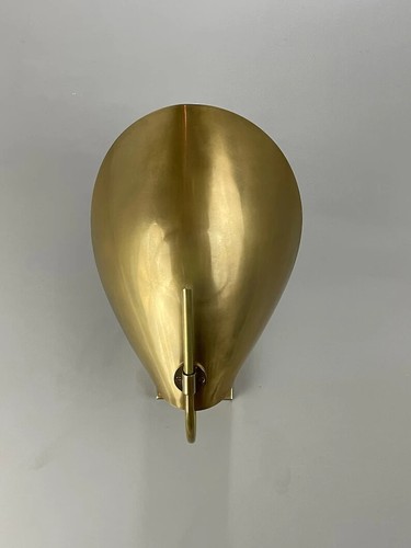 Mid Century Italian Raw Brass Wall Sconce Handmade Curved Disk Shades Vintage - Picture 4 of 9