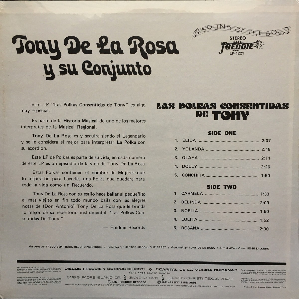Tony De La Rosa “ Las Polkas Consentidas” Conjunto Tex Mex