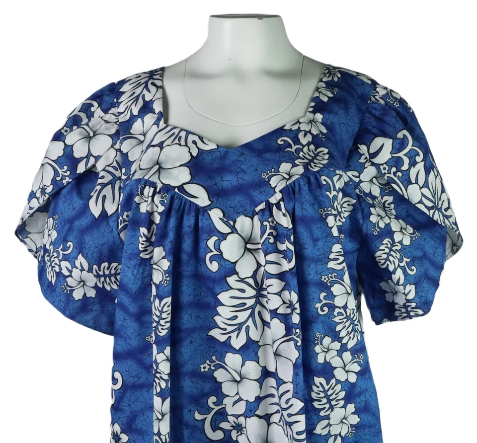 HAWAIIAN TOGS Hawaii EE. UU. Para mujeres L 100 % algodón azul floral Muumuu bolsillos midi Foto 3 de 4