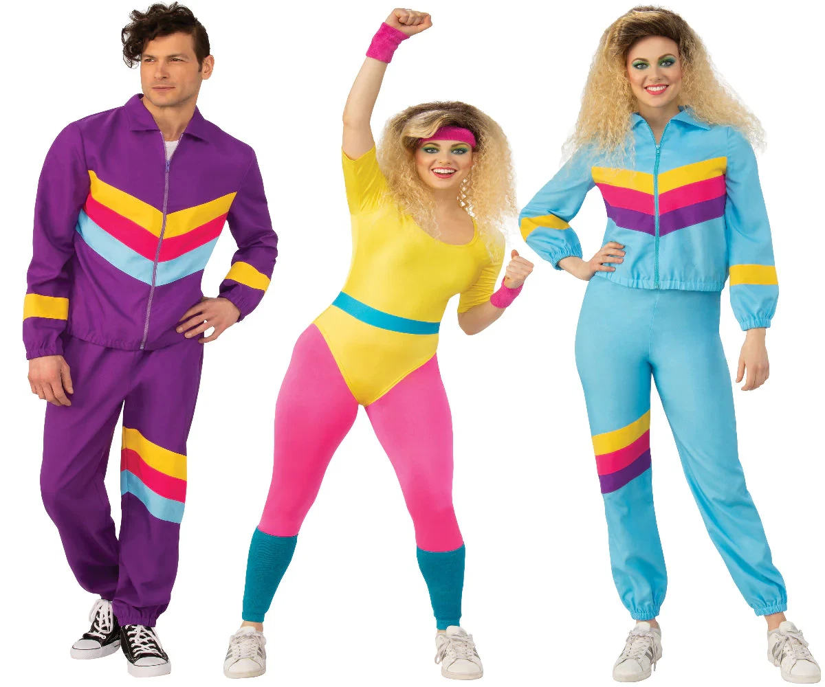 Adults 80s Costume Mens Ladies Shell Suit Aerobics Tracksuit Fancy