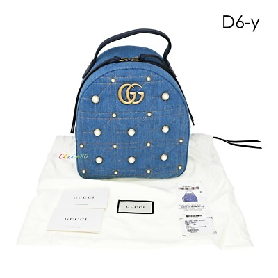 New Authentic Gucci Gg Marmont Matelassé Denim Pearl  display picture 3