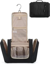 BAGSMART Travel Toiletry Bag for Women, Puffy Hanging with Black 