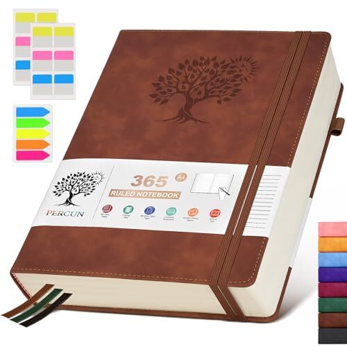 Lined Journal Notebook，365 Page Large Leather Journals for Writing A4 Brown