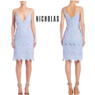 Nicholas blue guipure lace scalloped sleeveless party dress size 4 | eBay