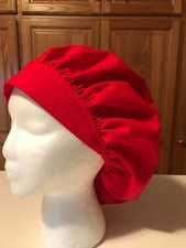 Scrub Hat Medical Nursing Chemo Christmas Red Cotton Fabric