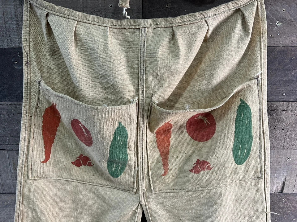 chaps de jardinería de lona antiguos vintage con rodillas dobles acolchadas verduras Foto 3 de 4