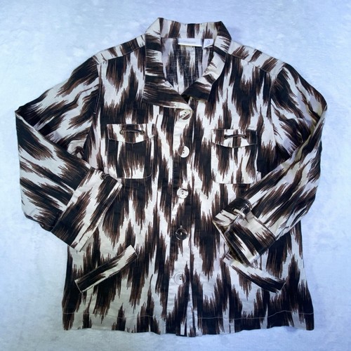Chicos Jacket Womens 0/S/4 Brown Tan Aztec Linen Button Up Southwest Boho - Picture 2 of 18