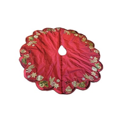 KIM SEYBERT sequin Glass Beaded Red Christmas Ornament Ribbon Tree Skirt Tagged