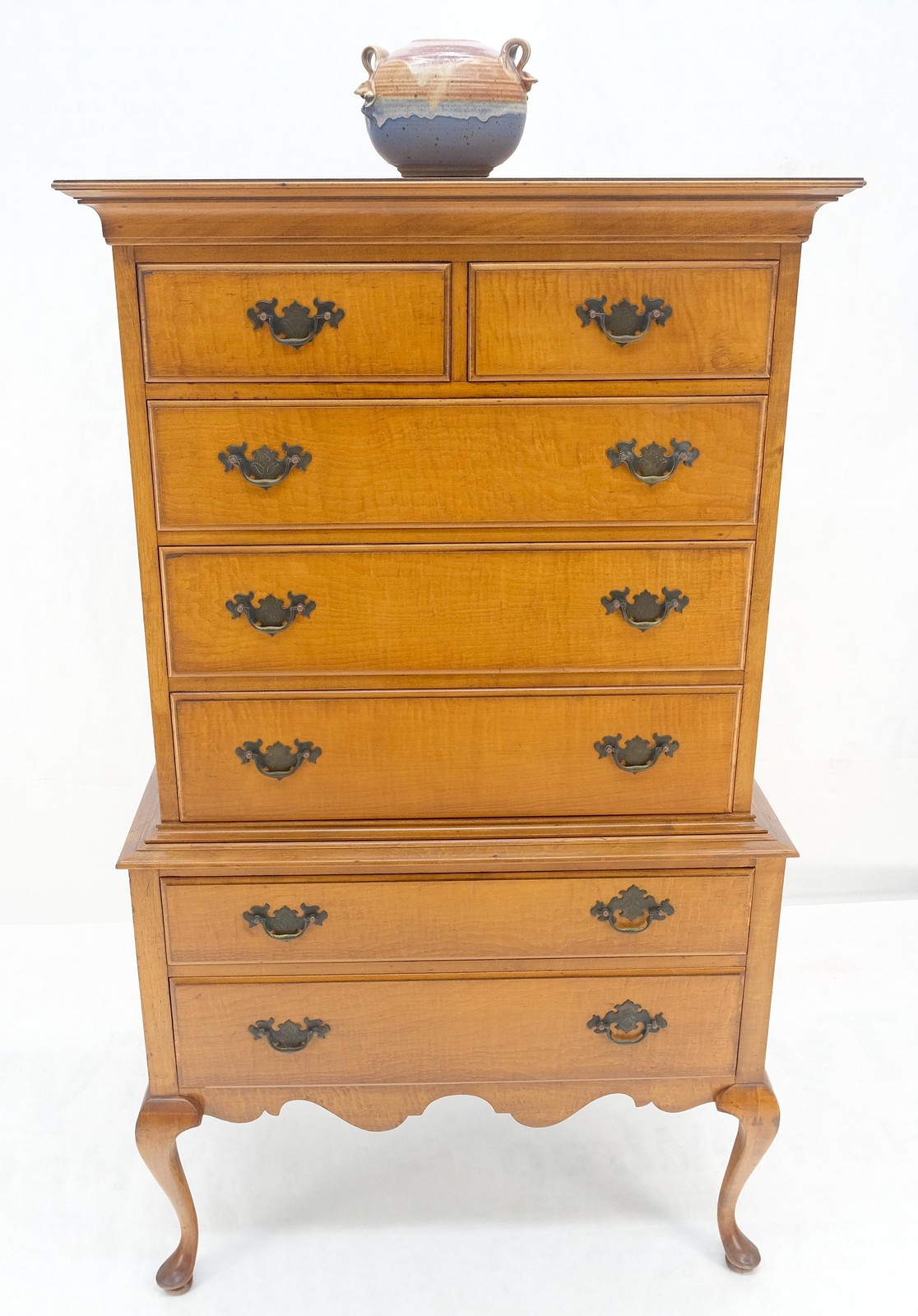 Queen Ann Tiger Maple 7 Drawers High Boy Dresser Solid Oak Dovetail Drawers NICE