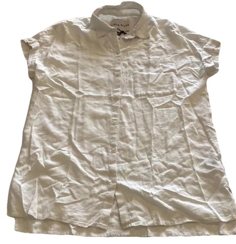 Lola River Linen Blend White Small Shirt Button Down Beach Tunic Laganlook Top