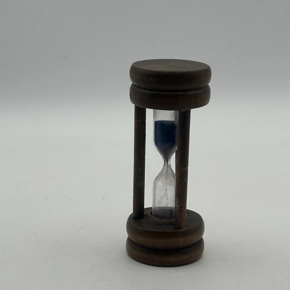 Miniature Wooden Hourglass Sand Timer Blue Sand Desk Decor Accent Piece - Image 4 of 4