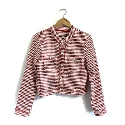 Endless Rose Gold Tweed Speckled Mini Tweed Check Blazer red Sz S 