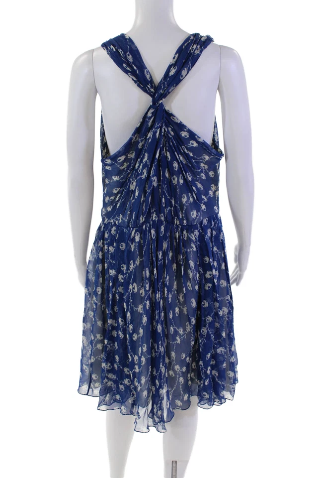 Vestido Ralph Lauren Etiqueta Negra Mujer Seda Estampado Floral Línea A Azul Blanco Talla Foto 3 de 4
