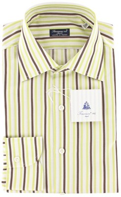 Finamore Napoli Grün Gestreift Baumwolle Hemd - Slim Fit - 15.75/40