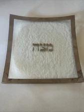 Annie Glass Platinum Plated Textured Clear Glass Matzoh Serving Plate Signed