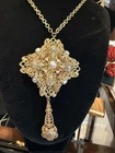 Miriam Haskell Russian Gold Massive Baroque Pearls Gilded Pendant and Necklace