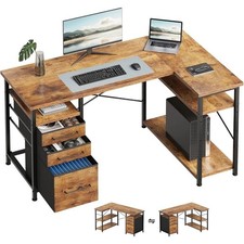 47  Computer Desk with Drawers   Rustic Brown Writing Desk with Storage