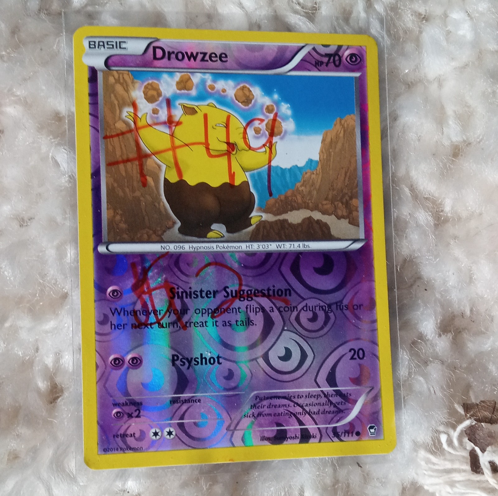 Pokémon Drowzee 35/111 XY Furious Fists Reverse Holo Common Basic Autographed