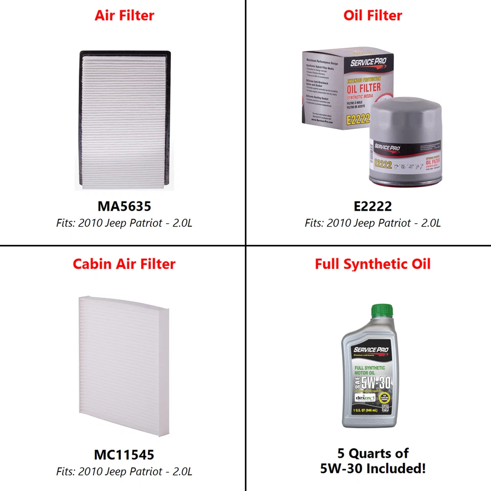 2010 Jeep Patriot 2.0L Complete Air, Oil & Cabin Filter Kit (5W-30) - Image 2 of 4