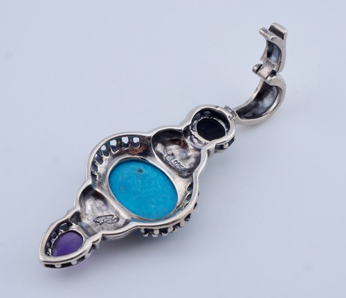 Carolyn Pollack Sterling Silver Turquoise Amethyst Pearl Pendant Enhancer CP - Picture 3 of 4