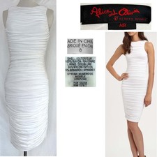 AIR by Alice + Olivia Size 8 White Sleeveless Ruched Form Fitting Low Back Dress