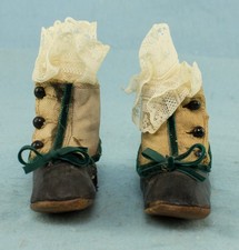 Antique Boots Baby Child Doll Oilcloth Cloth Two Tone Side Button