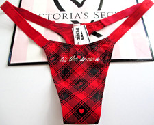 VICTORIA'S SECRET PINK Cotton High Leg Micro Thong Panty Red Plaid S M L XL Logo