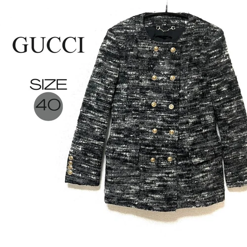 Gucci Mezzo Cappotto Donna Nero Bianco Taglia 40 Giacca Autentica Buone Condizioni 
