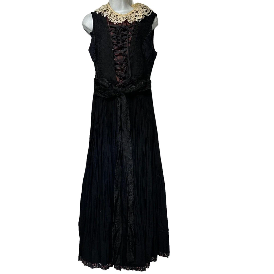 Maxi Vestido Corsé Capricho Negro Vintage Gótico Lolita Oscuro Academia Plisado Foto 2 de 4