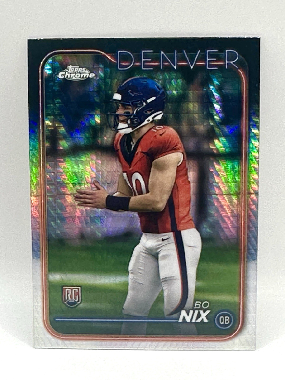 2024 Topps Chrome Football Bo Nix Prism Refractor RC #206 Denver Broncos