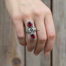 Red Garnet Gemstone 925 Sterling Silver Handmade Jewelry Ring Gift For Wedding