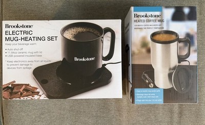Brookstone Heated Coffee Mug 12V Electric Mug Heating Set LOT