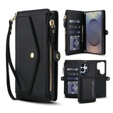 For Samsung Galaxy S26 S25 Ultra S24 S23 Flip Card Wallet Case Crossbody Strap
