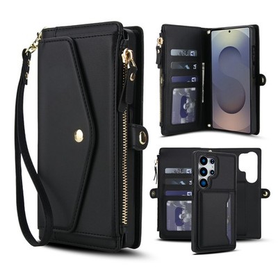 For Samsung Galaxy S26 S25 Ultra S24 S23 Flip Card Wallet Case Crossbody Strap