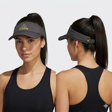 Adidas AEROREADY Visor Womens Charcoal Grey Neon Lime Green Adjustable Hat NWOT