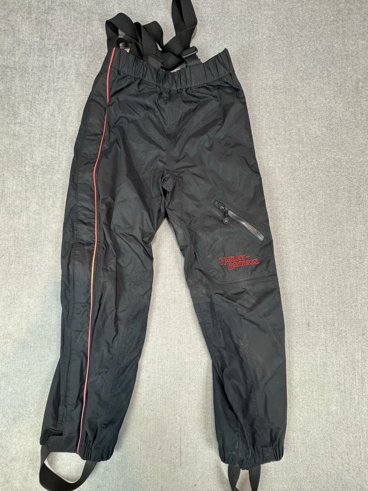 Harley Davidson Overall Bib Rain Pants Mens Large Black Suspenders