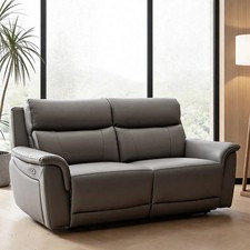 Oscar Grey Leather Power Recliner Sofa Two Seater Electric Headrest UK Room Home