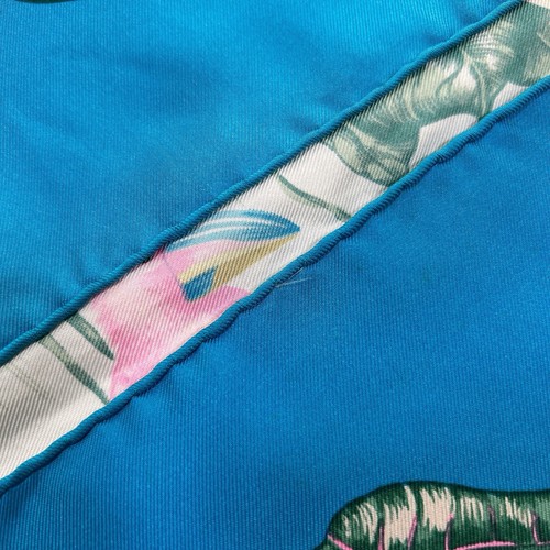 Vtg HERMES Carre 90 Silk Scarf Tropiques by L. Bourthoumieux 35" Blue Pink Used - Picture 17 of 24