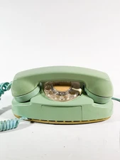 Bell System Princess Phone Rotary Dial Desk Telephone Greenish Blue Vintage