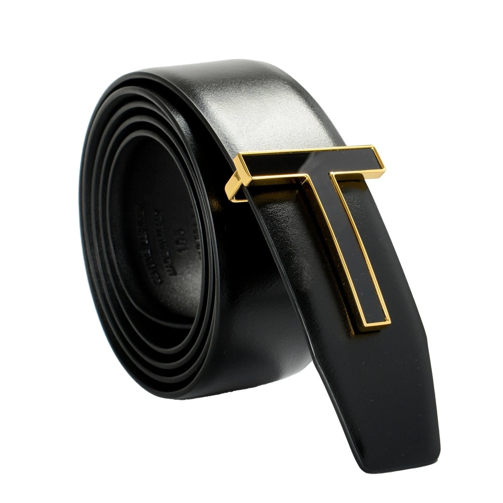 Tom Ford — Tom Ford Black Leather Gold Metal T-Buckle Decorated Belt US 40 IT 100