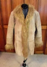 Y2K MIXIT WOMEN'S TAN SUEDE LEATHER COAT JACKET LINED PENNY LANE FAUX FUR XL VGC