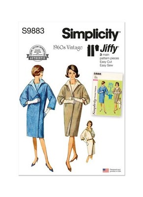 SIMPLICITY 9883 Schnittmuster Misses Damen Jacke & Mantel Größe 8-16 ungeschnitten