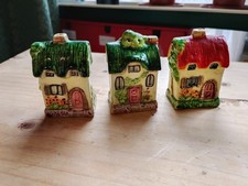 3 Vintage Japanese Cruet Salt & Pepper Pots Marutomo Ware Cottages