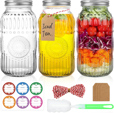 KILNER Canning Glass Wide Mouth Canning Jar 17 oz. - (Set of 6) 1800