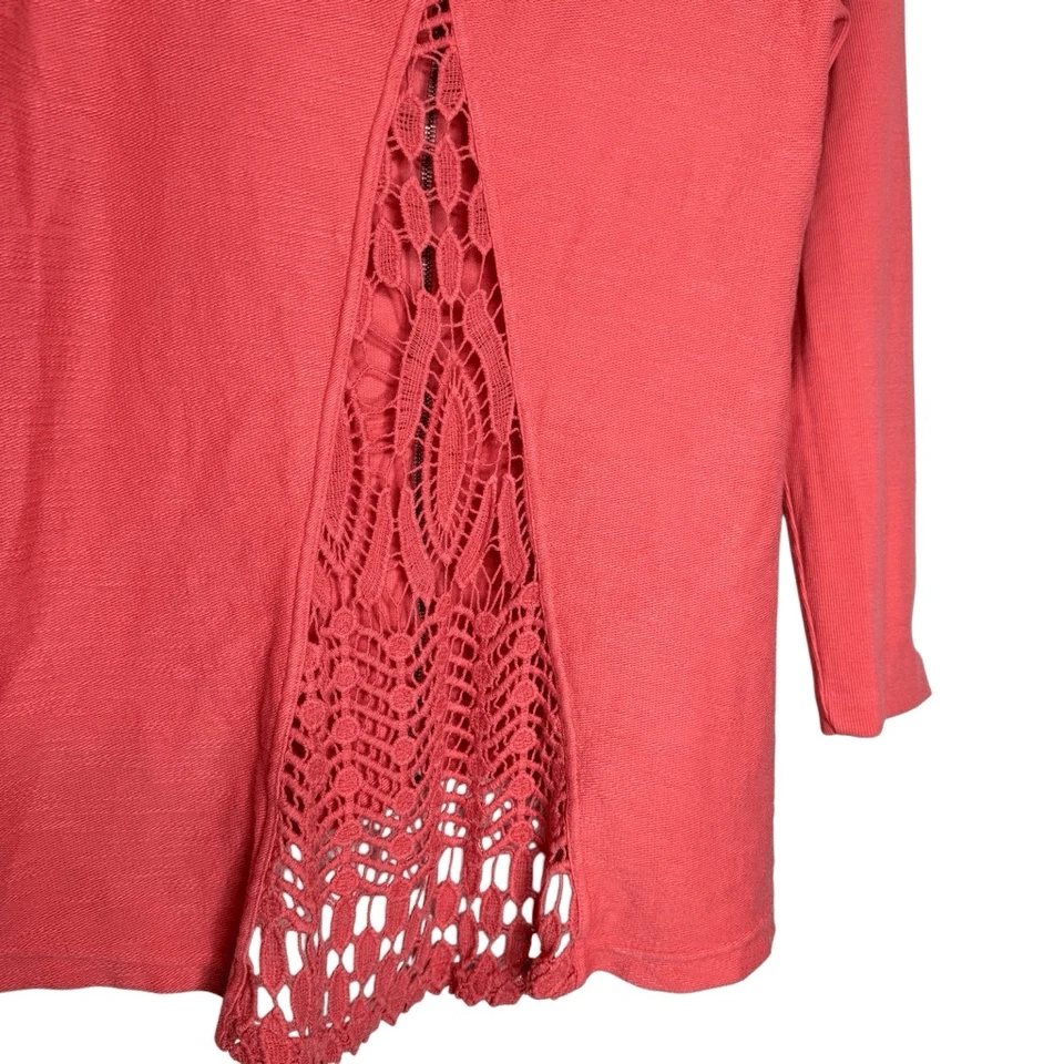 XCVI Coral Crochet Back High/Low Sweatshirt Sz L Boho, Lagenlook, Indie - Image 4 of 4