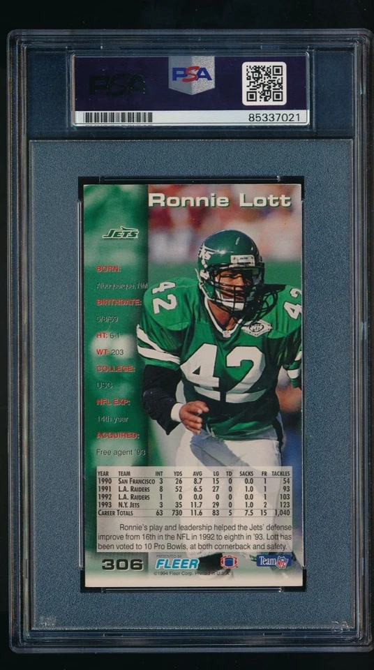 1994 Fleer GameDay #306 Ronnie Lott signed auto autograph PSA/DNA clean sig - Image 2 of 2